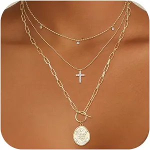 Milacolato Women's 14 Karat Gold-Plated & Silver-Plated Layered Necklace Set, Dainty Stackable Tarnish Proof Jewelry with Chunky Chain, Pearl, Paperclip, Cross & Heart Pendants summerwins