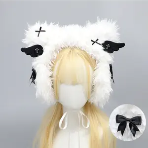 New Cute Plush Dog Earmuffs  Lolita Winter Wings Earmuffs Kawaii Solid Color Thermal Earmuffs Girls Y2k Half-hat