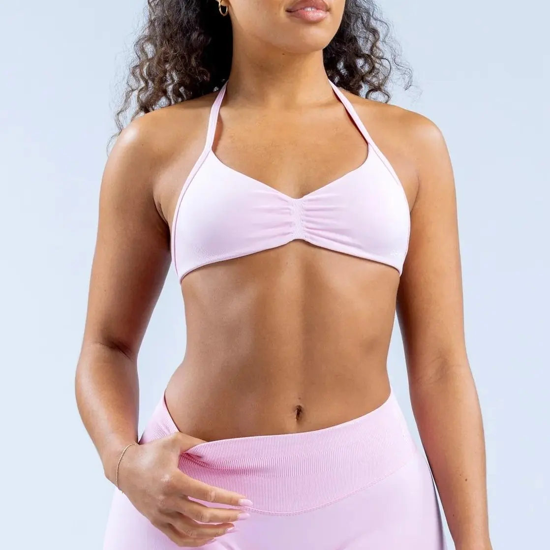 Gym Bra 2026 with Full Logo - High Stretch Durable Fabric Flattering Front Motion Scrunch Twill Knit Underbust 90% Nylon 10% Elastane