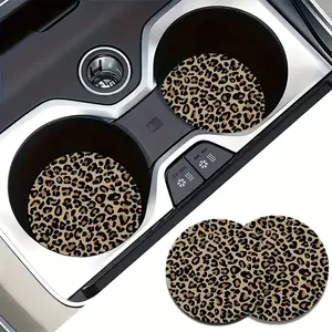 2pcs Leopard Pattern Car Cup Mat 2.75in Car Interior Cup Mat Fashion Decoration Water Cup Mat, Car Decoration Water Cup Mat, Beverage Mat Beautiful Leopard Pattern Cup Mat, Gift for Family And Friends, Car Interior Accessories Girls