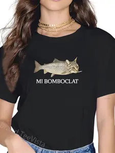 100% Cotton Bomboclat Fish Cat Meme Mi Bomboclat Silly Stupid Brainrot T-Shirt