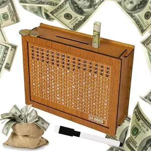 Cash Vault Wooden Savings Box 10000, 2026 New Savings Challenge Box, Money Box with Counter with Money and Numbers (10000)