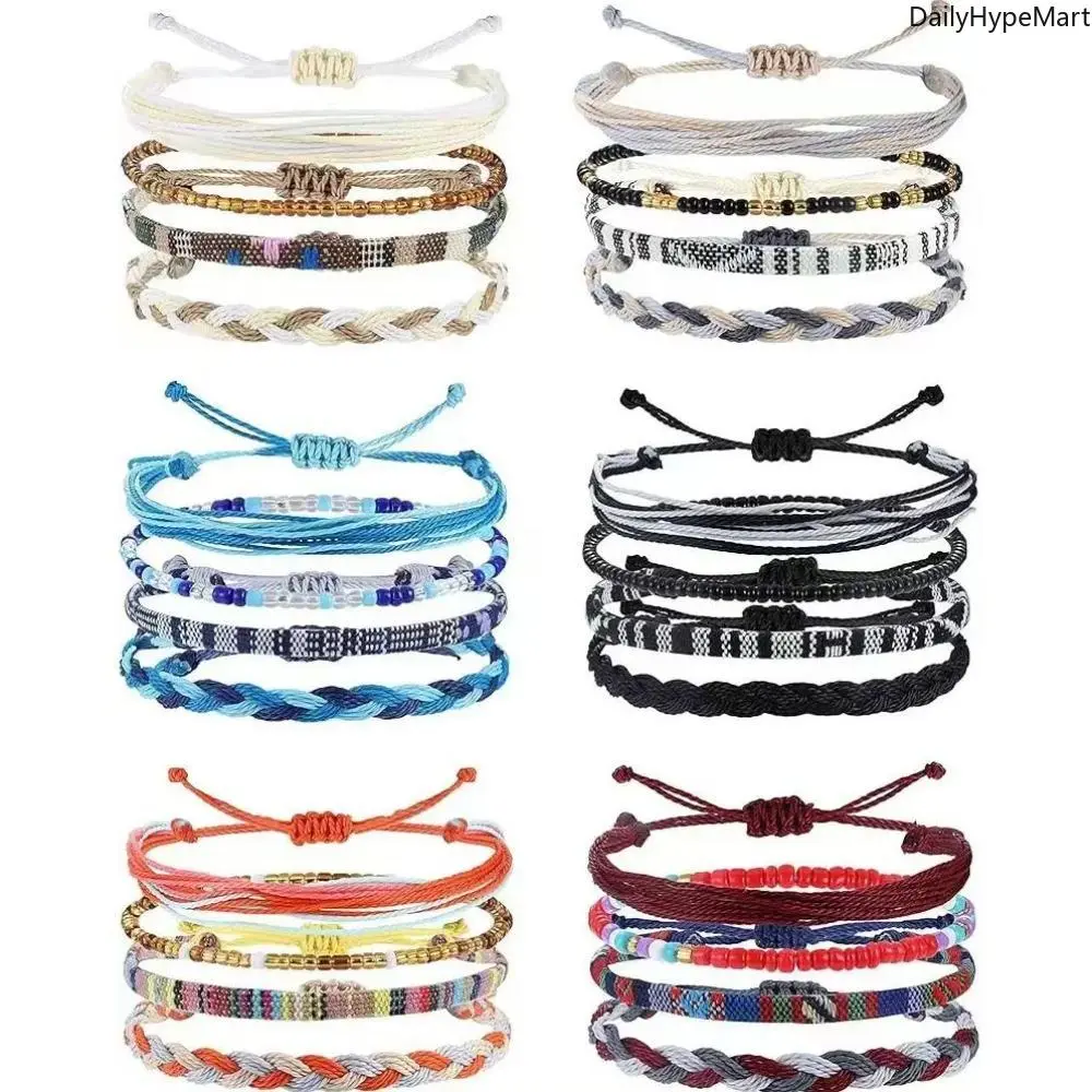 Men's Boho Surfer Twist Anklet Set - Waterproof Braided Rope Trendy Jewelry, Ideal for Anniversary Gifting Fashion Accessory, Trendy Fashionable Accessories, Ankle Bracelet, Matching Set