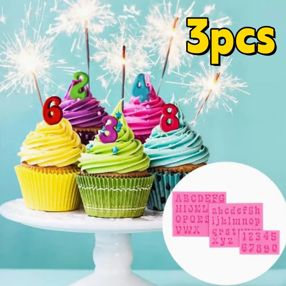 3-Piece Pink Silicone Molds, Safe Food-Grade Letter & Number Bakeware Set for Kids & Adults - Flexible & Durable for Chocolate, Candy & DIY Cake Decorating, 3Pcs Pink Letter Mold, Letters/Numbers