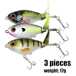 3PCS Topwater Floating Rotating Tail Fishing Lures, 2.95 Inch Plopper Swimbaits Bait for Bass Trout Pike Perch Musky, Saltwater Freshwater Fishing Gear Gift fishhooks