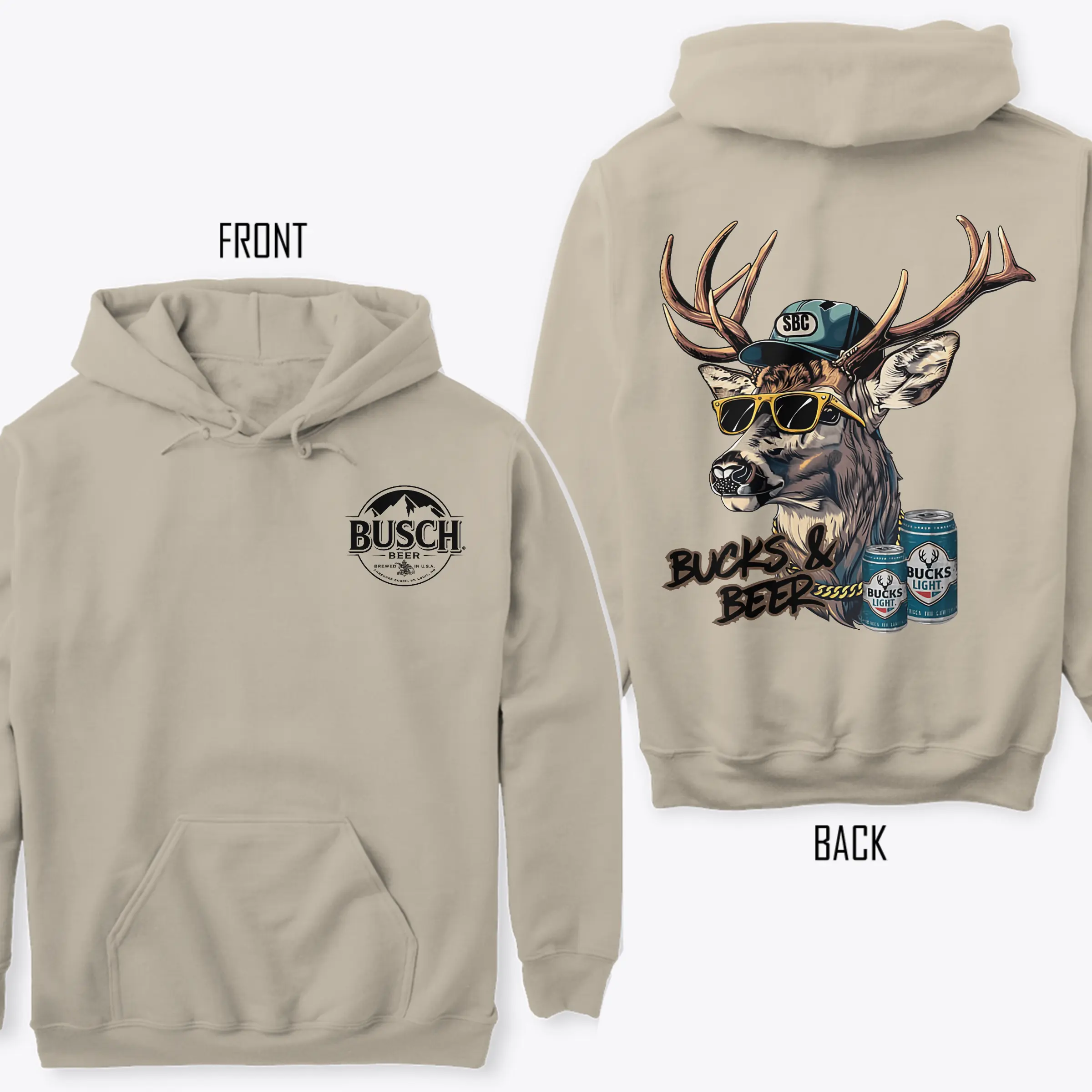 Busch Light Bucks & Beer Hoodie - Unisex Cotton, Comfortable & Outdoorsy, For Hunters & Beer Enthusiasts, Men's & Women's Hoodie, All Season Wear, Trendy Country Style, Perfect for Tailgating & Hunting Season