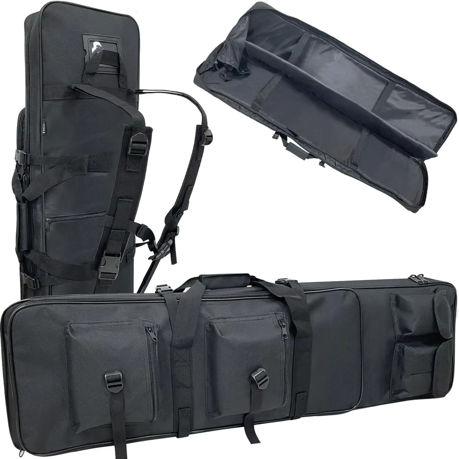 Heavy-Duty Double Rifle Case Backpack 33/39/42", Multi-Pocketed Tactical Equipment with Padded Divider, External Secondary Bag & Lockable Zippers for Shooting Range