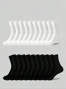 10 Pairs Teenage Crew Socks, All Season Solid Mid-Calf Socks, Casual Business Long Socks, Comfortable Versatile Sports Socks, Soft Socks, Socks Set