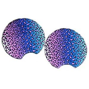 Rainbow Leopard Cheetah Print Pattern Round Anti-Slip Car Coasters for Women Decoration Accessory Pride Month 80’s 90’s Kids Retro Look Set Trendy new car gift round car cup holder coaster