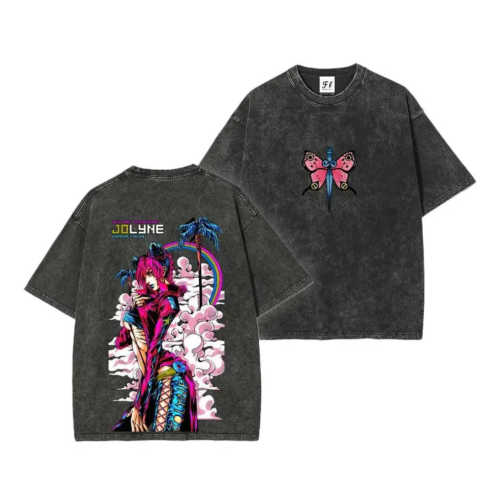 Vintage Retro Wash Anime Graphic Tee - Oversized Jolyne Kujo JoJo's Bizarre Adventure Stone Ocean T-Shirt. Premium Soft Cotton Y2K Streetwear Casual Top for Men & Women. Japanese Manga Aesthetic Harajuku Alt Fashion Retro Summer Clothes!