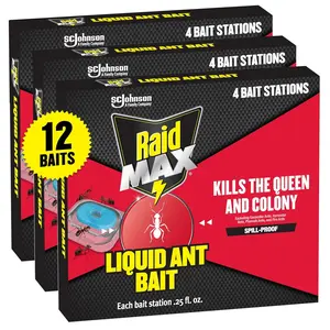 Raid Max Liquid Ant Bait; Kills Ants Where They Breed, for Indoor and Outdoor Use; 8 Bait Stations