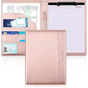 Padfolio with Clipboard, PU Leather Business Portfolio Binder, Interview Resume Folder with Card Holder, A4 Letter Document Organizer Included Writing Note Pad for School Office Conference (Rose )