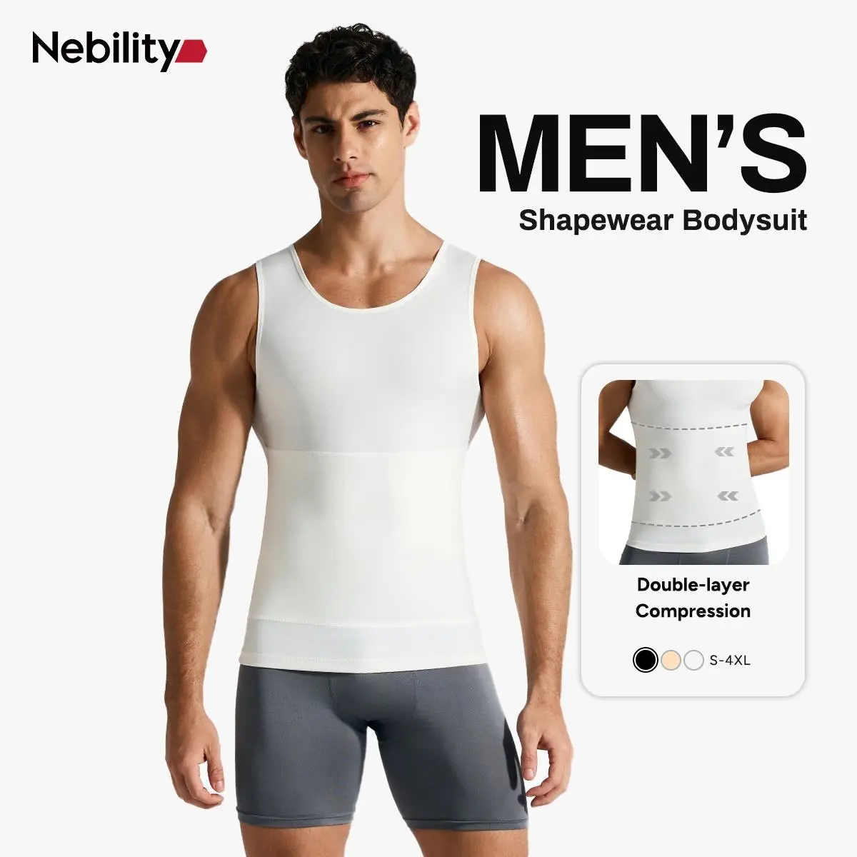 Nebility Men’s Silky Soft Compression Shapewear Tank, Slimming Body Shaper Vest with Waist & Chest Support, Stretchy, Odor-Resistant, Breathable Muscle Tank for Daily Comfort, Menswear, Tanktop,fathersdaygift