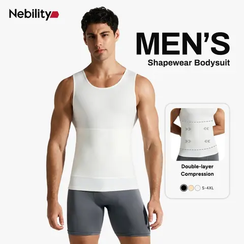 Nebility Men’s Silky Soft Compression Shapewear Tank, Slimming Body Shaper Vest with Waist & Chest Support, Stretchy, Odor-Resistant, Breathable Muscle Tank for Daily Comfort, Menswear, Tanktop,fathersdaygift