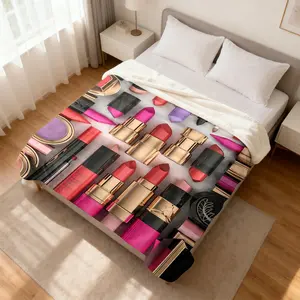 Lipstick Pattern Flannel Blanket Perfect for Sofas Beds Cars Outdoor Garden Warming Durable Birthday Supplies Personalized Photo lola blush home comfort Coquette Micro Fleece Air Conditioning Gift Funny Face blanket warm polyester celebration