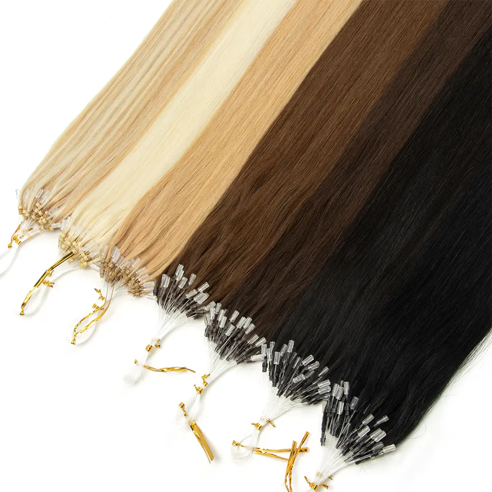 Women's Micro Loop Real Machine Remy Human Hair Extensions - 30g/Pack, 50 Strands, 12in-20in Straight, Easy At-Home Application, Human Hair Weave, Straight Weave Bundles