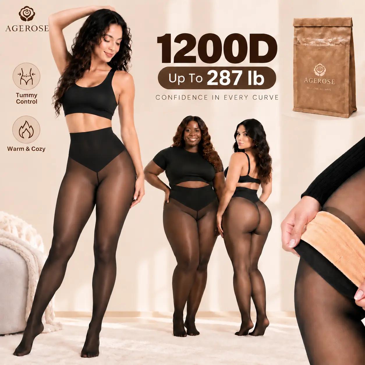 Agerose Women's Fleece Lined Tights, Plus Size Faux Sheer Thermal Pantyhose, Skin-Like Soft Warm Leggings with High Stretch Elastic Fit, High Waist Slimming Winter Stockings for Women, Cozy Thick Tights for Everyday Wear, Office，Party&Cold Weather Outfits