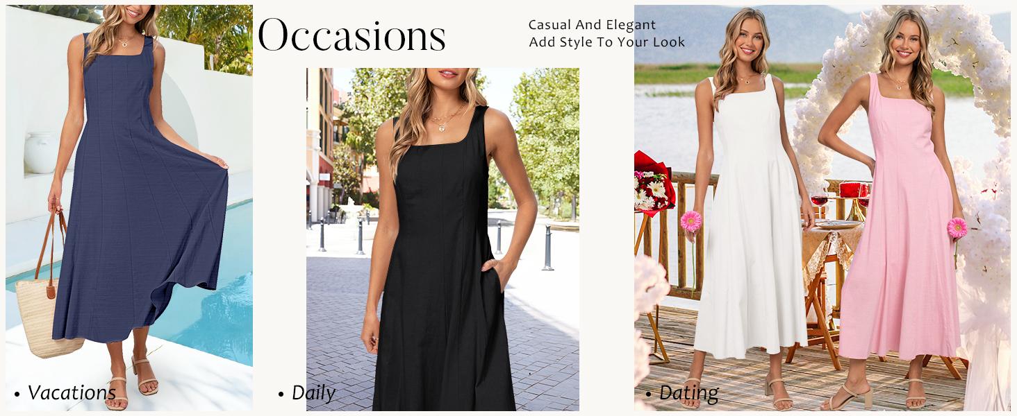 MEROKEETY Women's 2026 Summer Sleeveless Midi Dress Square Neck Smocked Flowy A Line Beach Dresses MEROKEETY Women's 2026 Summer Sleeveless Midi Dress Square Neck Smocked Flowy A Line Beach Dresses