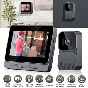 4.3-inch IPS Screen Wireless Video Doorbell Camera 2.4G, Two-Way Intercom, Infrared Night Vision, Ultra-Long Standby, Built-in Speaker, 128g SD Card,for Valentine’s Day Gift