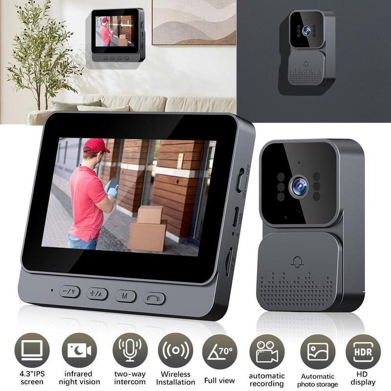 Wireless Video Doorbell with 4.3-inch Color Screen, 2.4G Connectivity, Night Vision & Waterproof Design,Long Battery Life,Includes Chime & Accessories,for Valentine’s Day Gift
