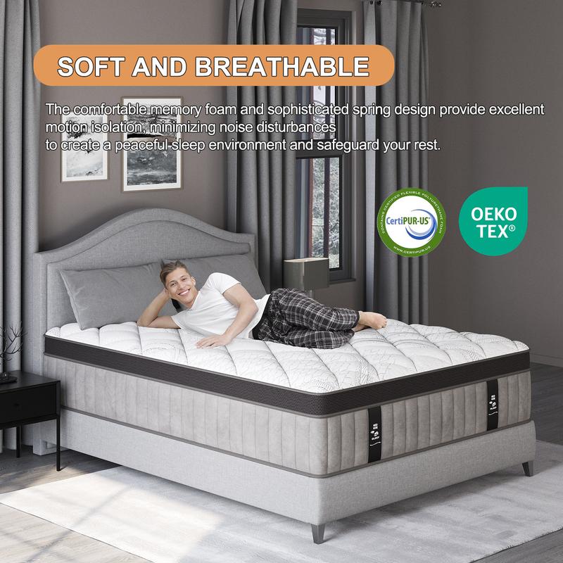 12"14" Twin Full Queen King Size Mattress in a Box Hybrid Spring Gel Memory Foam,  Euro Top Medium Firm Ergonomic Mattresses for Motion Isolation, Edge Support, 100 Night Trial