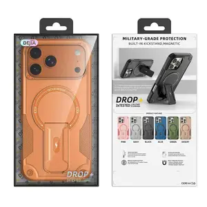 Phone Case for iPhone 17 Pro Max Heavy Duty Orange, Shockproof Protective Cover with Kickstand, MagSafe Compatible