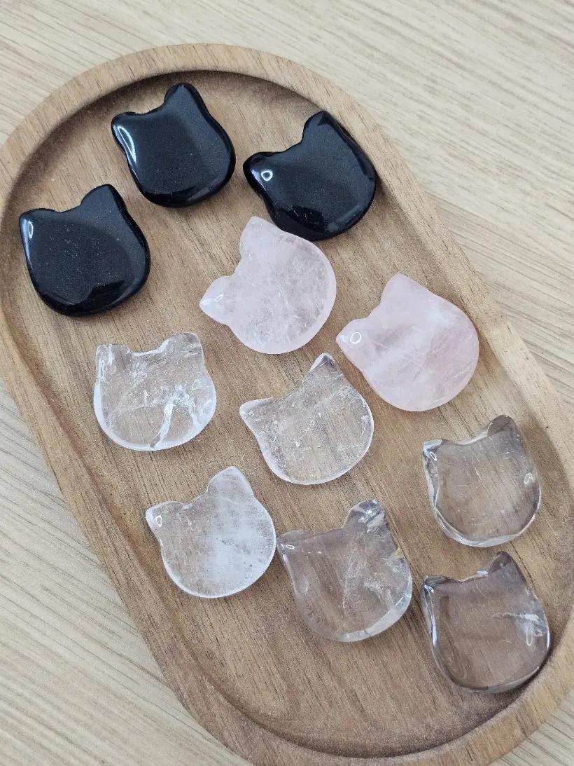 Crystal Cat Head Carvings Pocket Stones