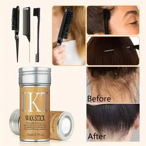 4 Counts Hair Styling Wax Stick Set with Brush & Combs, Long Lasting Non-Greasy Hair Wax Stick for Flyaways, Wigs & Loose Strands, Moisturizing Non Sticky Hair Styling Product for Men Women, Sleek Shine Finish