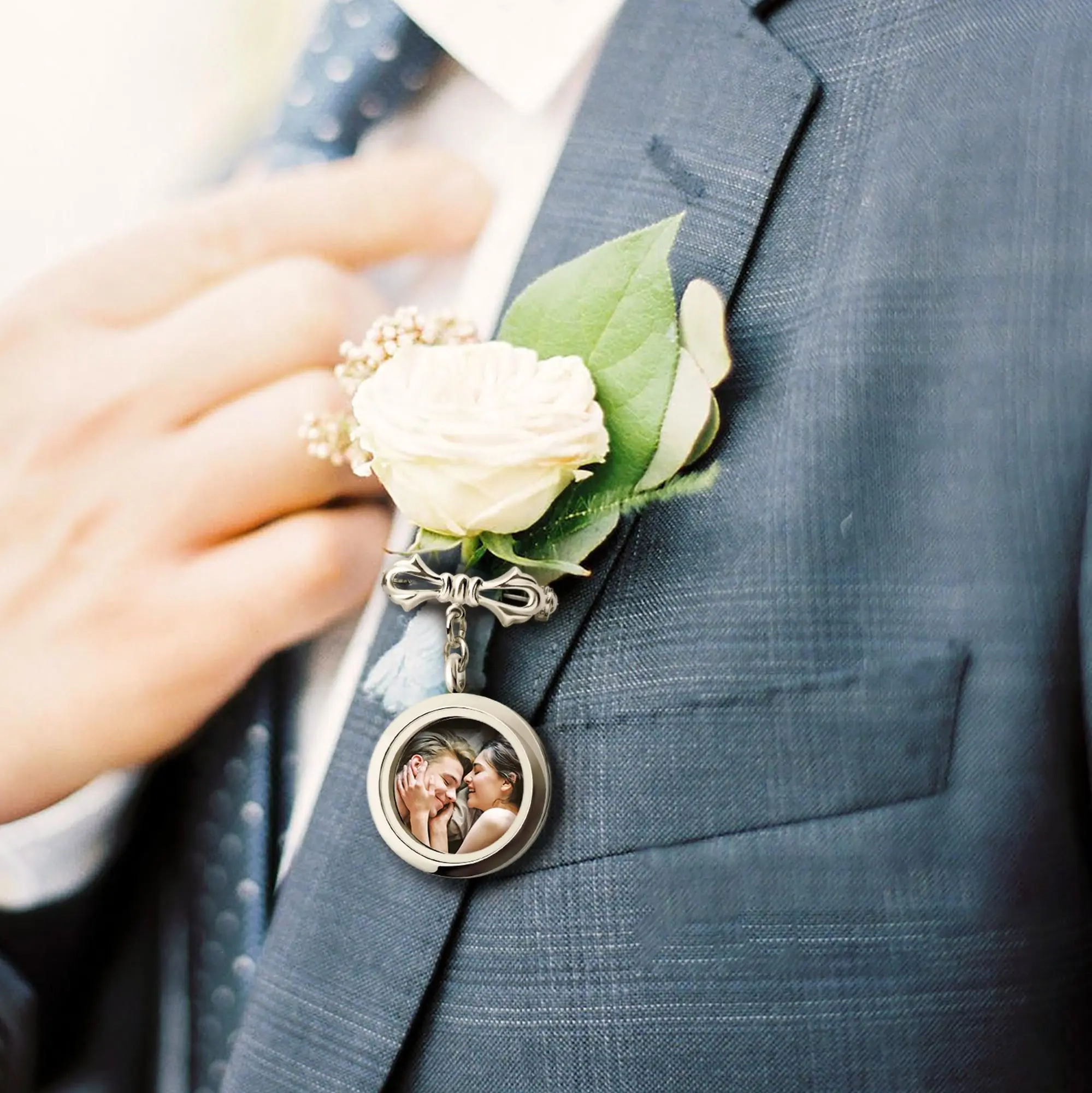 Groom Gift - Wedding Lapel Pin - Custom Photo Lapel Pin - Boutonniere Photo Charm - Lapel Pin with Pictures - Memorial Pin for Groom