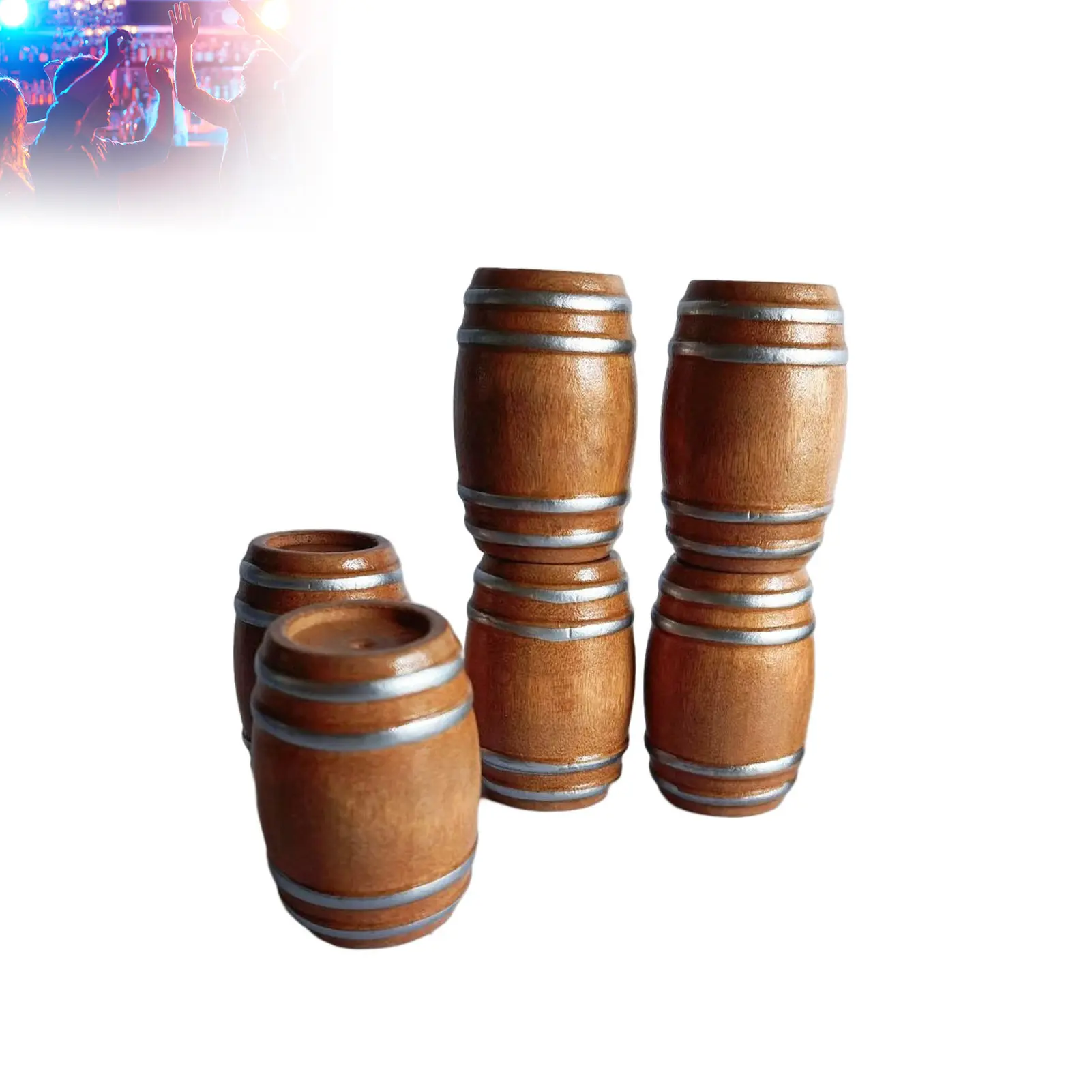 6-Piece Small Realistic Mini Wooden Beer Keg Set, Rustic Dollhouse Scene Props, Vintage DIY Craft Decor, Home Office Shelf Display Ornaments