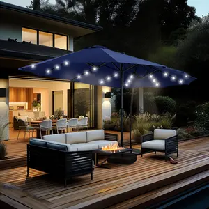 Phi Villa 15 ft Double-Sided Outdoor Umbrella with Crank, Steel Pole, 100% Polyester Fabric, Durable Base Included, Mother‘s Day Gift