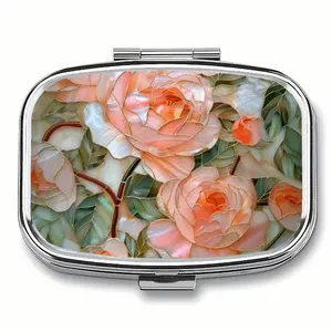 Portable Decorative Box, Rectangular Round Design, 3 Compartment Metal Medicine Case, Compact Vitamin Storage, Vitamin Organizer, Unique Gift Wallet