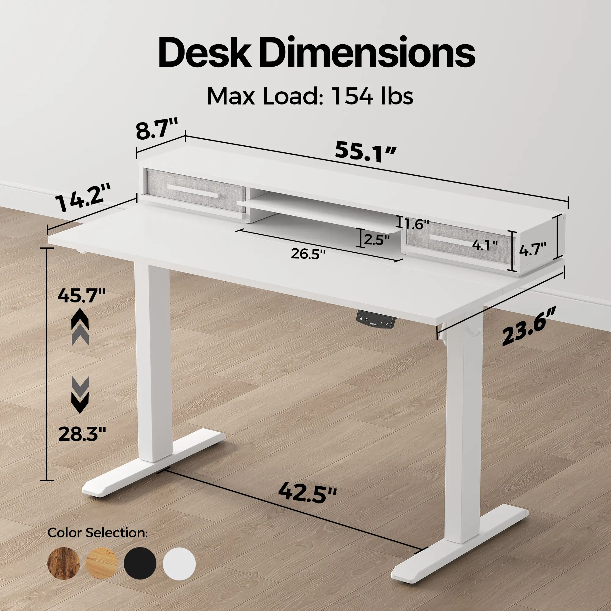 White with Shelf - 55.1"