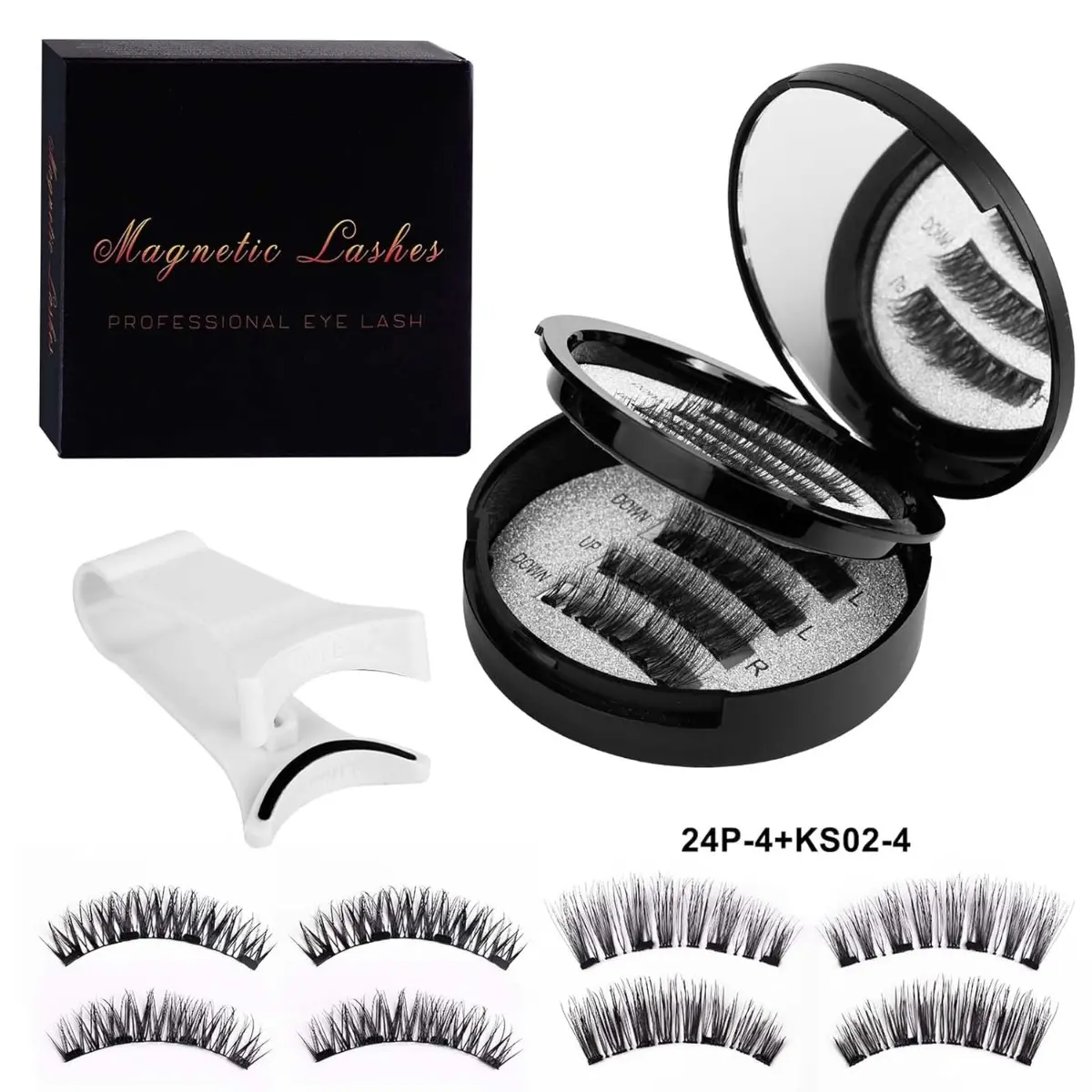 Magnetic Eyelash Set with Tools, Double-layer, 2 Pairs. No Glue Required, Glueless Lashes. Reusable False Eyelashes. Easy To Use. Natural False Eyelashes for Women. Longer Looking Eyelashes
