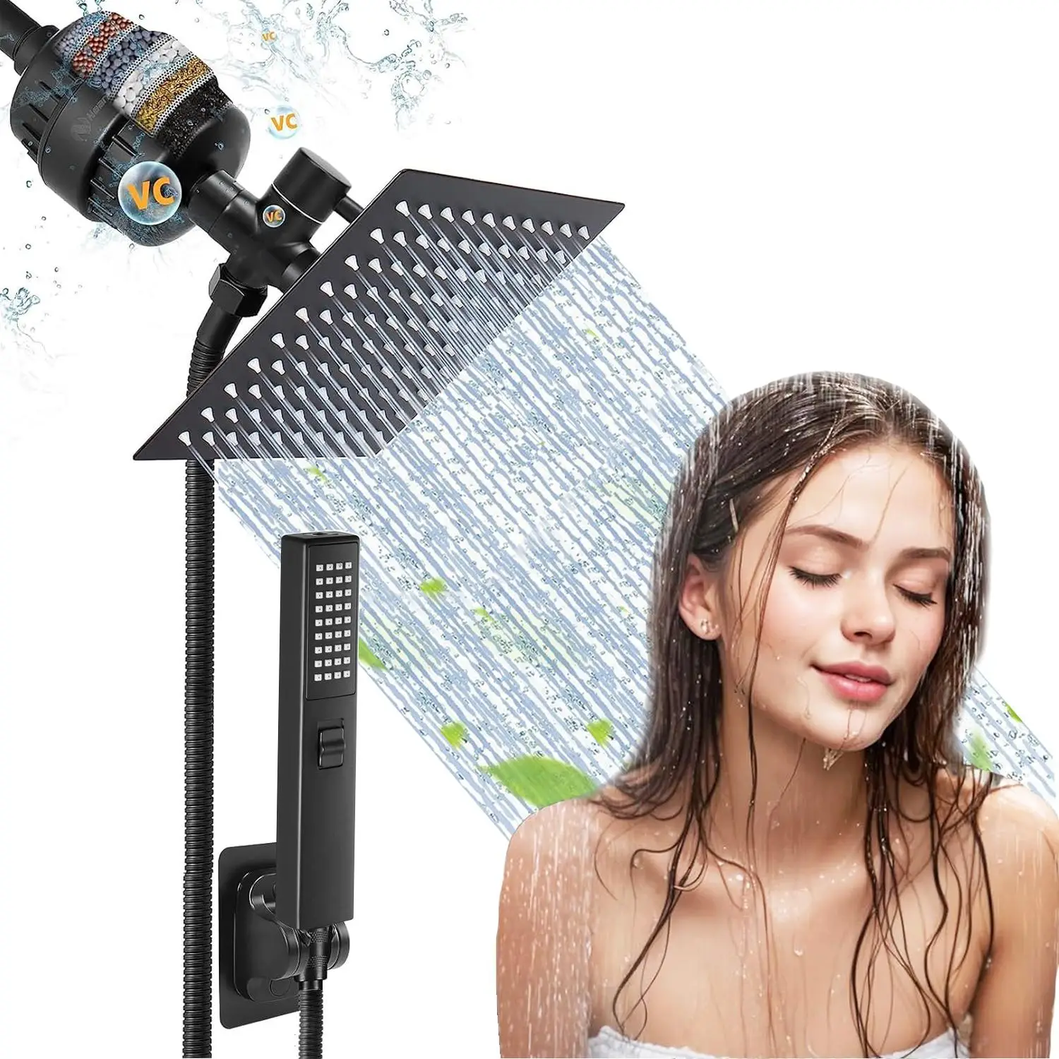 Bathroom Accessories High Pressure Shower Head Set for Fall Gift, 1 Set Square Rain & Hand Shower Head with Hose, Diverter Valve, Adhesive Shower Head