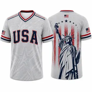 USA Soccer Jersey for Men Women, Navy Patriotic V-Neck Football Shirt, Statue of Liberty American Flag Graphic, 4th of July Independence Day Sports Top