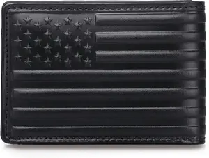 Western Cowboy American Flag Design Full Grain Leather Wallets for Men, Vintage Genuine Leather Short Bifold Wallets with 12 Slots, RFID Blocking Credit Card Holder Wallets, Gifts for Husband Boyfriend