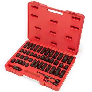 Stark USA 44PCS Impact Socket Set 3/8" DR SAE & Metric with Carry Case Drop Forged Heat-Treated Steel 6-Point Drive Shallow & Deep Sockets Heavy-Duty Metric Impact Socket Set & Organizer