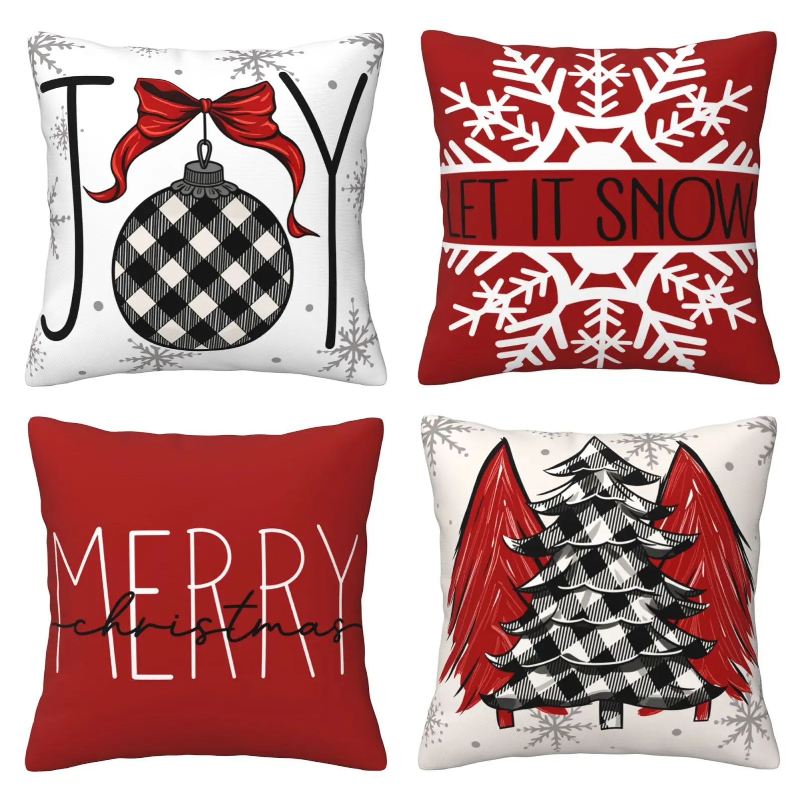 Christmas decoration Christmas pillow set, farmhouse style Christmas pillow set, suitable for home bedroom sofas, 4-piece set with double-sided printing