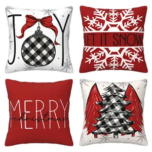 Christmas decoration Christmas pillow set, farmhouse style Christmas pillow set, suitable for home bedroom sofas, 4-piece set with double-sided printing