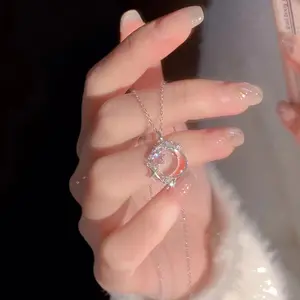 Starry Moon Necklace Women Luxury Niche Titanium Steel Sweet Dreamy Glass Stone Pendant Clavicle Chain Jewelry