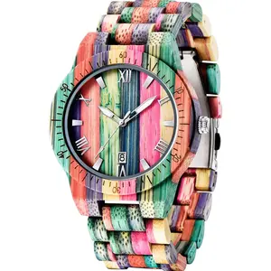 Wooden Watches for Men Handmade Colorful  Engraved  Watch Analog Quartz Men's Wooden Watch