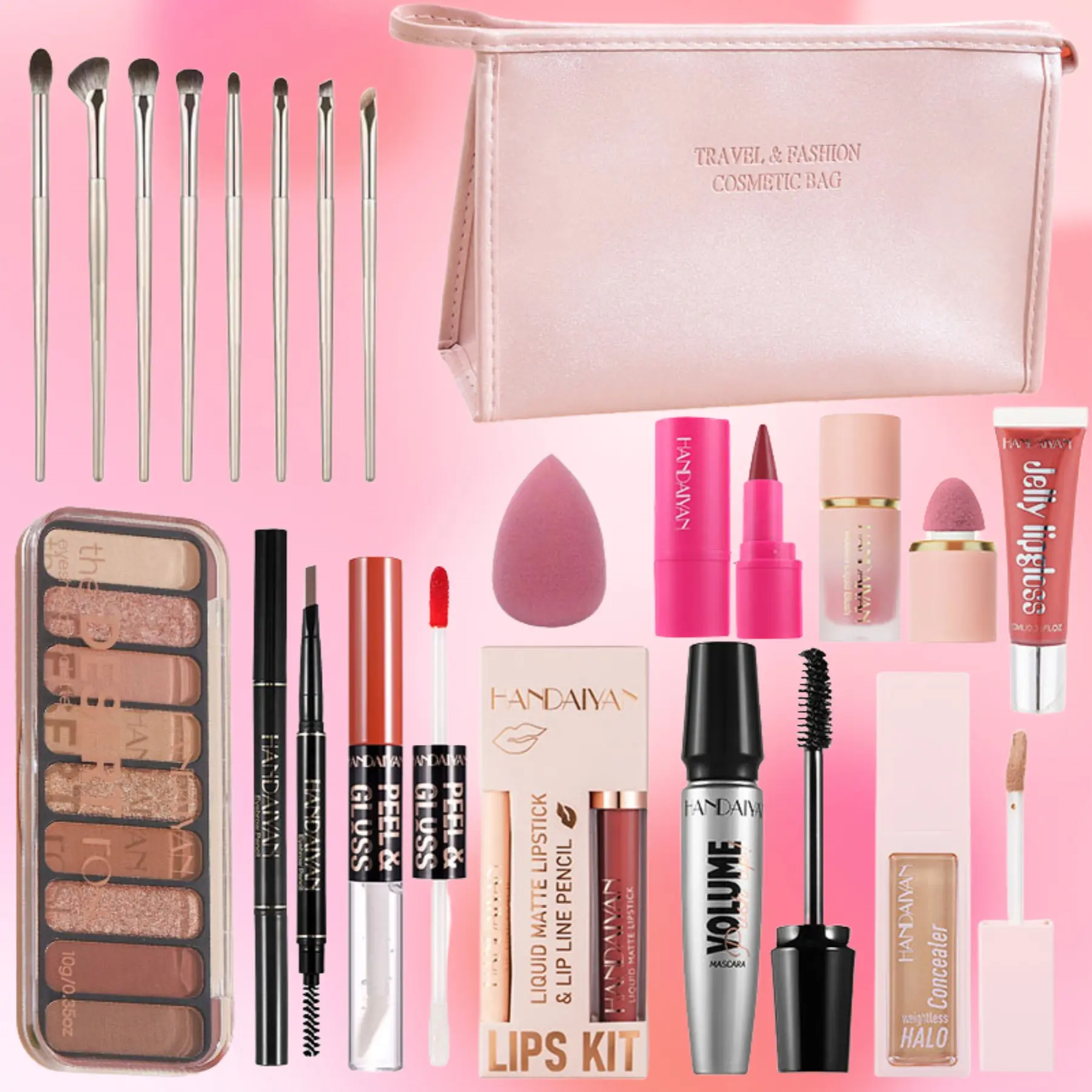 20pcs Glam Makeup Set Luxury Christmas Gift Box, Lipstick Eyeshadow Brow Pen Cosmetics Full Kit, Ideal for Women, Perfect Holiday Present