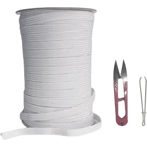 1/4 Inch White Elastic Band 50 Yards High Stretchy Flat Elastic Cord for Sewing & Crafts | Includes Sewing Scissors & Elastic Threader Tool