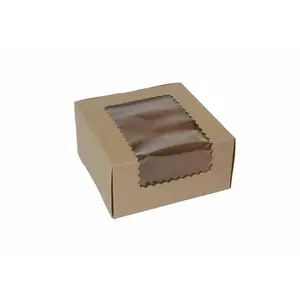 8" x 8" x 4" Kraft Jumbo Window Cupcake Boxes - Holds 4 - 100 Per Pack