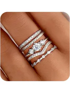 Stackable Rings for Women Gold Plated Minimalist Non Tarnish Cubic Zirconia Thumb Ring Set Dainty Knuckle Ring Trendy Statement Stacking Rings Set Size 5-10 Stackable Finger Rings