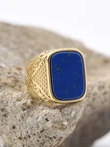 Men's Vintage Tiger Eye Stone Ring 316L Stainless Steel Gold Plated Rectangular Gemstone Jewelry High Quality Vintage Rings