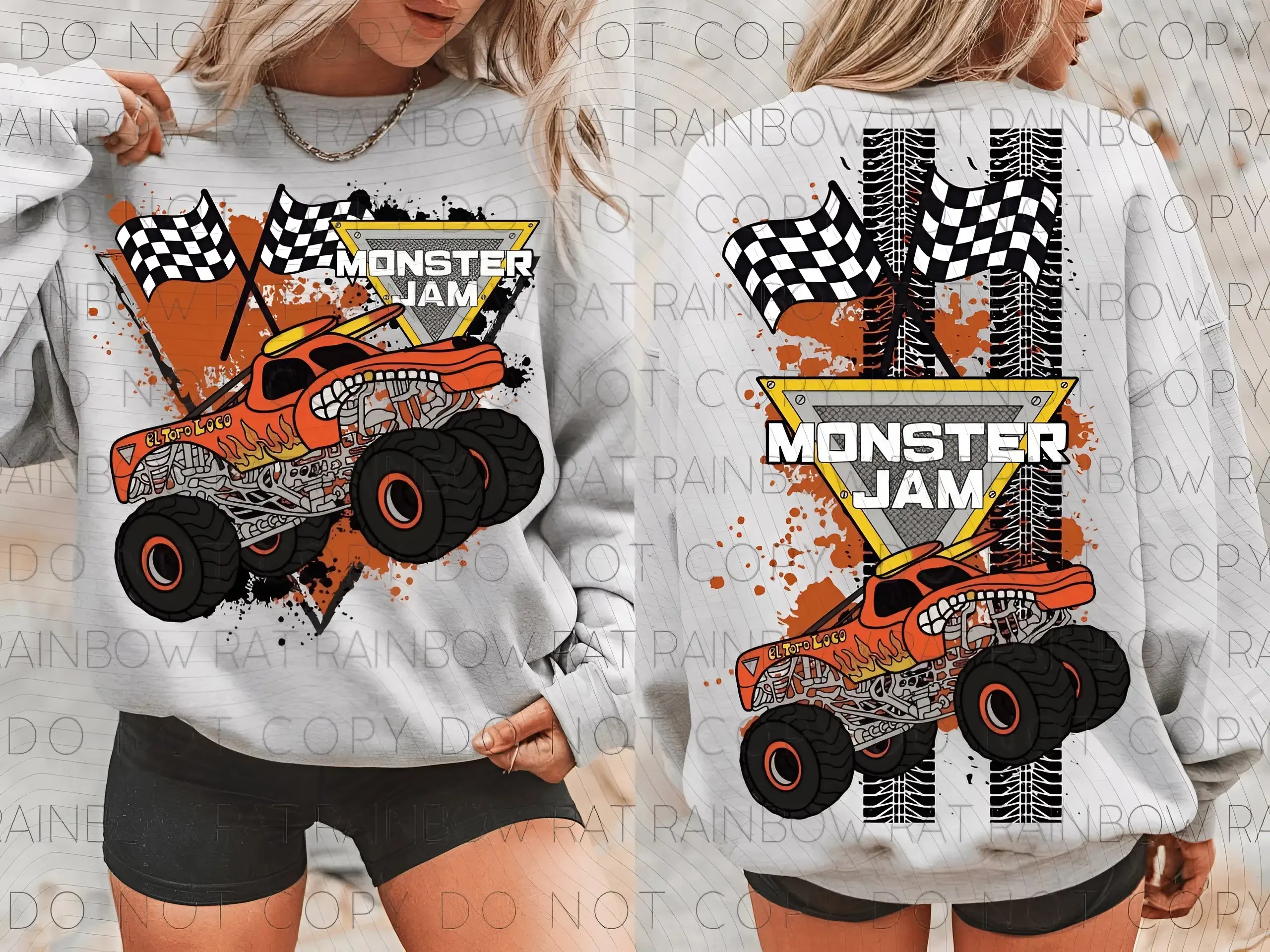 Monster Jam El Toro Loco 2-Sided Sweatshirt, Monster Truck Sweater, Racing Car Graphic Crewneck Pullover, Monster Jam GIFT