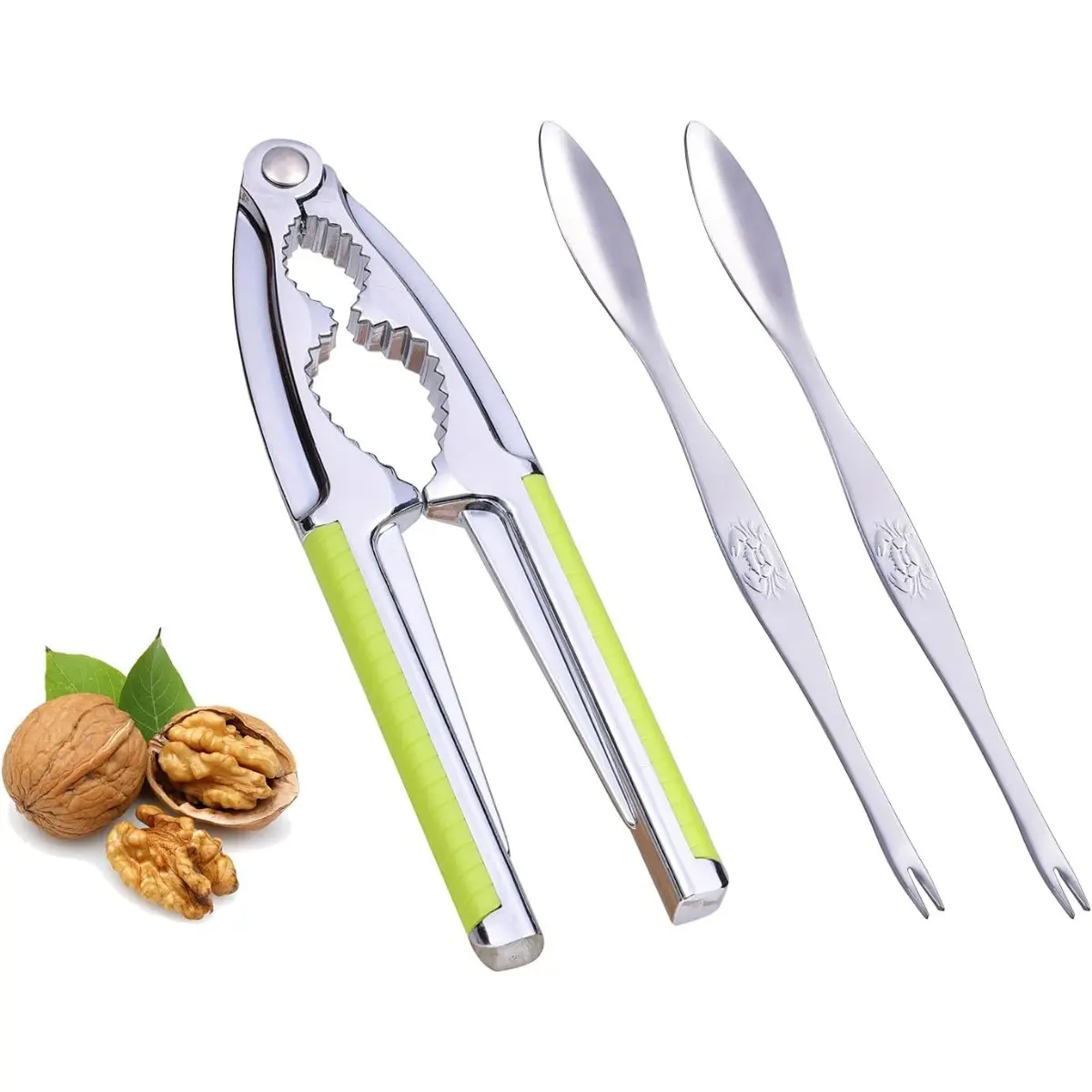 Nut Cracker, Nutcracker, Seafood Tools, Walnut Cracker For All Nuts, Heavy Duty Shell Cracker With 2 PCS Forks/Picks, Lobster, Crab Crackers With Non-slip Handle