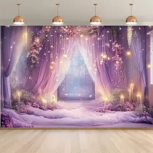 2D flat banner, 1 piece, purple dreamy space background decoration, scene banner decoration, home decoration, party, studio, family and garden, polyester fiber background cloth available in multiple sizes, dyz